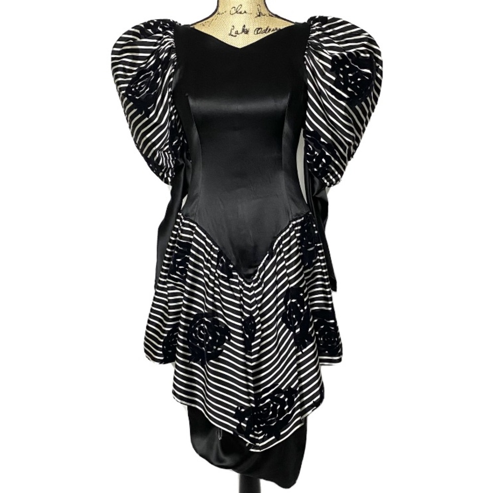 Ted Lapidus Black White Striped Floral VTG Dress